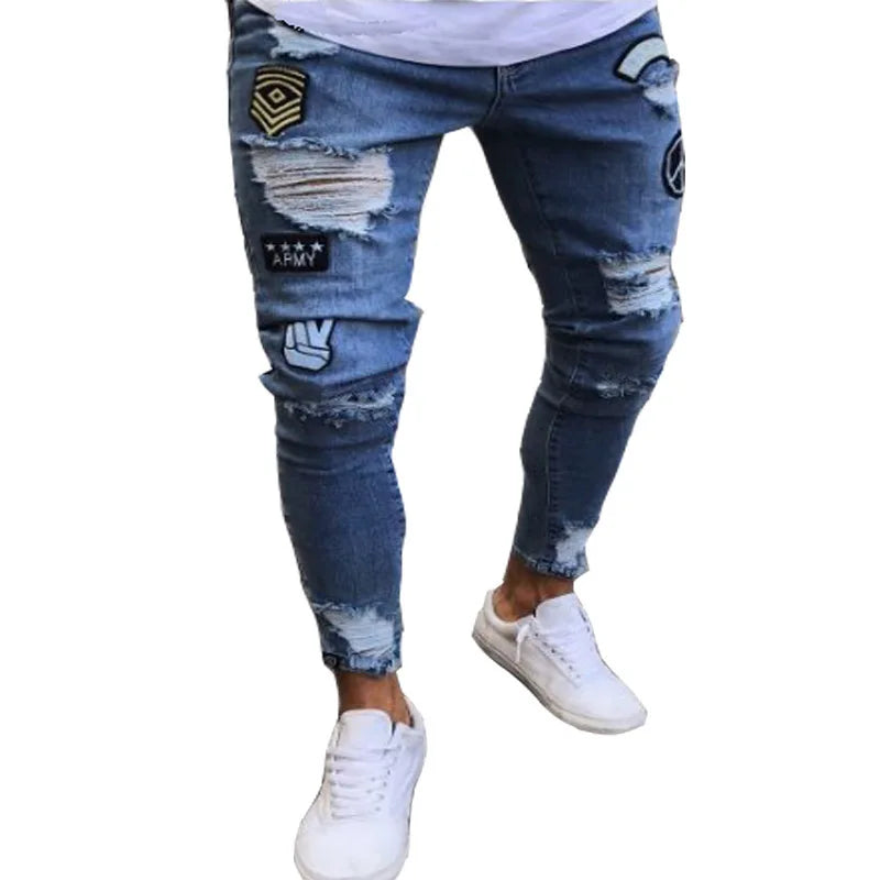 2025 New mbroidery Skinny Ripped Jeans Men Cotton Stretchy Hole Slim Fit Hip Hop Denim Pants Casual Jeans for Men Jogging Trouse