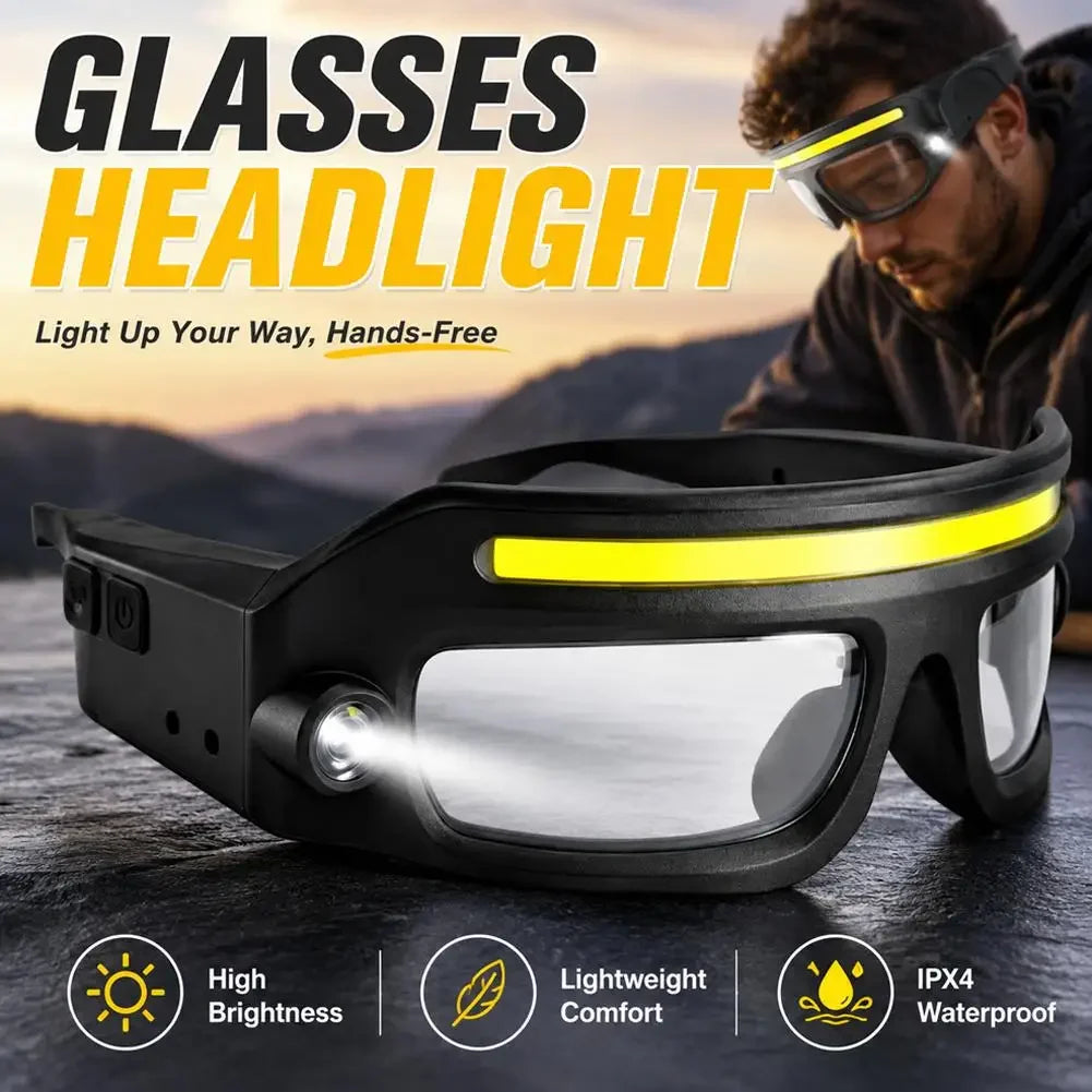 Multifunctional Touch Control Headlamp Portable Glasses Warning Light Head Torch for Night Fishing Outdoor Camping