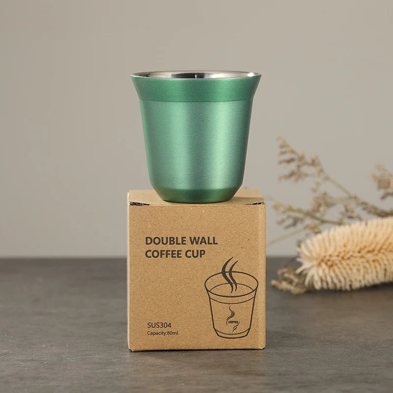 Summer New Simple Flat Bottom Cup Stainless Steel Double-layer Inner Tank Capsule Coffee Cup High-grade Solid Color Water Cup