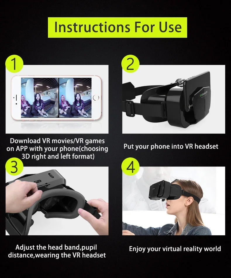 Shinecon Viar 3D VR Glasses Virtual Reality Device Helmet Lenses Headset Goggle Smart For Smartphone Cell Phone Mobile Realidade