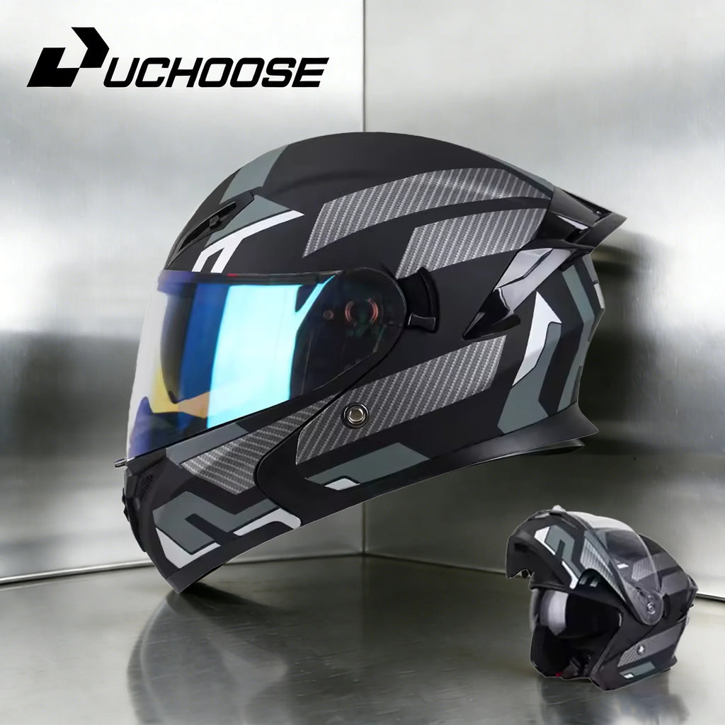 NEW DOT Uchoose Approved Helmets Crash Motorbike Protective Gear Men Women Flip Up Helmet Motorcycle Visor Double Sun