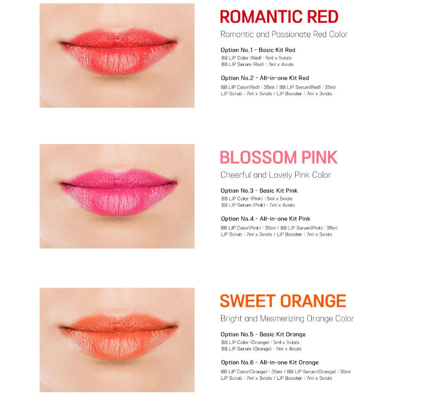 BB Cream Lip Kit Ampoule Serum Foundation Starter Kit Permanent Makeup Lip Pigment(Red Orange Pink)