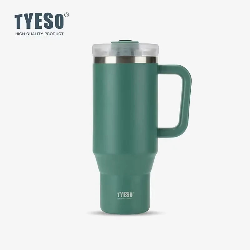 Tyeso 900ml/1200ml Big Capacity Thermal Mug Stainless Steel Insulated Water Bottle with Straw Outdoor Travel Car Tumbler