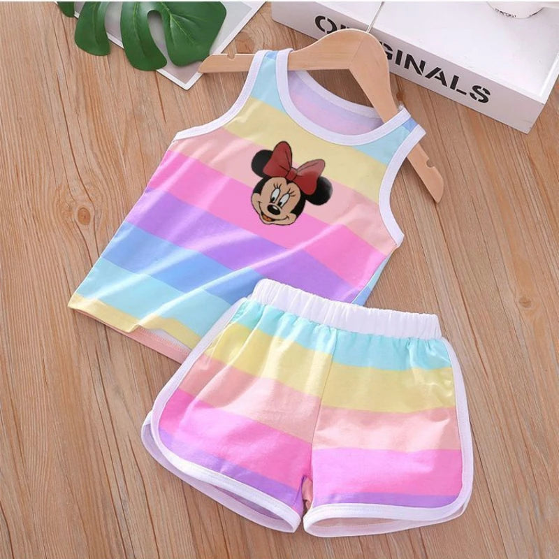2026 Summer Baby Kids Clothes Sets Cut Striped Cartoon Printed Girls and Boys Vest and Shorts 2 Pieces Sets Children's Outfits