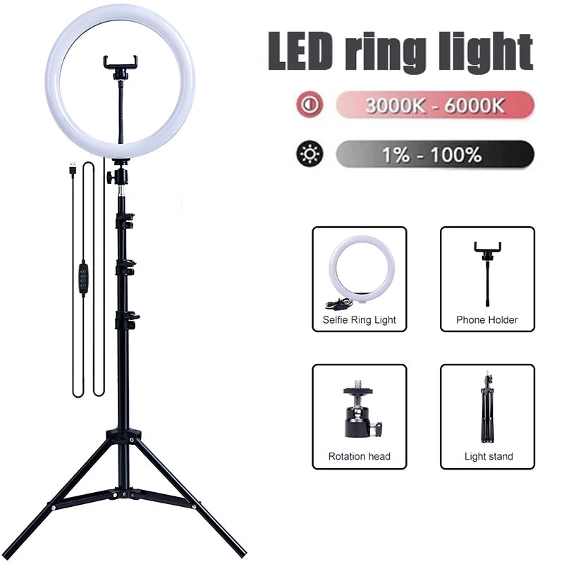 LED Selfie Ring Light Portable Photography 12 inch Fill Lighting Lamp With Tripod & Remote control For Youtube Tiktok Video Live