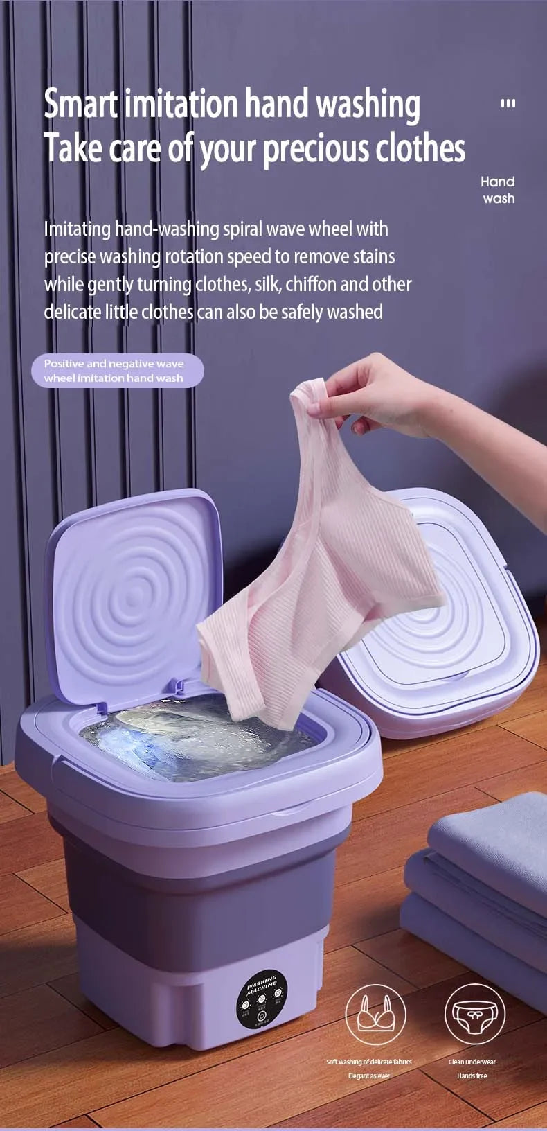 8L Foldable Washing Machine with Spin Dryer Apartments Travel Portable Socks Underwear Panties Baby Clothe Washer Machine