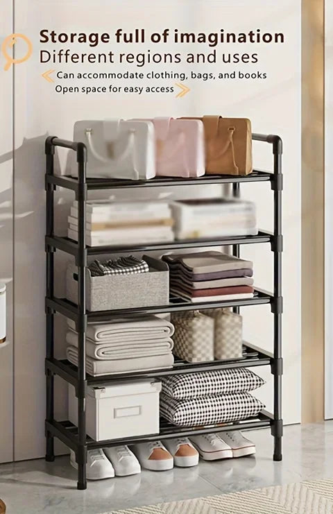 Multi-Tier Metal Shoe Rack Stackable Organizer Freestanding Black Space Saving Storage for Closet Bedroom Indoor Outdoor Use