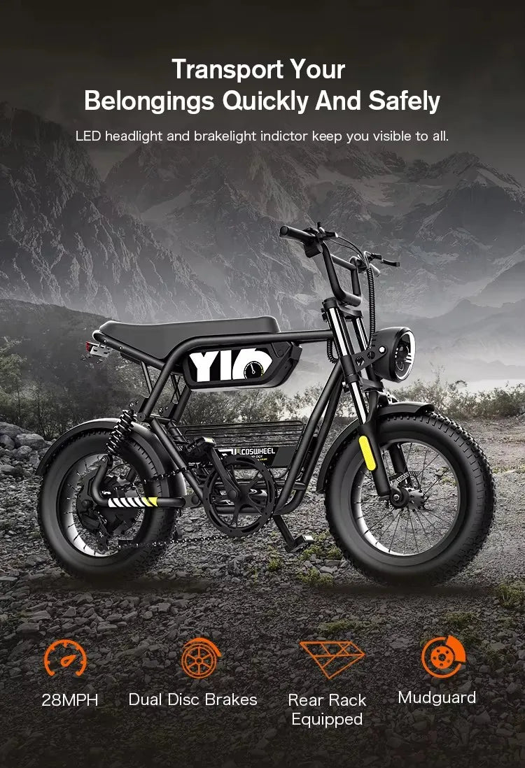 Coswheel Y16 Electric Bike for Adults 1000W Moped Style Ebike 48V 15Ah Removable Battery 28MPH Electric Motorcycle FatTire ebike