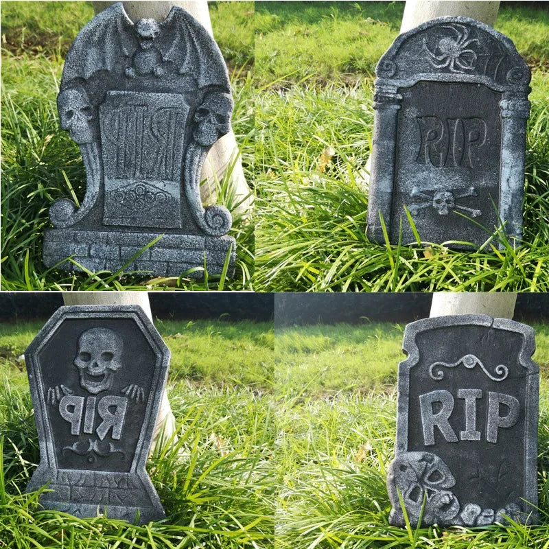 4pcs Halloween Foam RIP Graveyard Tombstone Decor Skeleton Tomb Haunted House Party Prank Prop Yard Outdoor Home Decorations