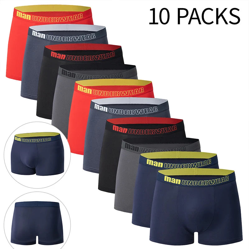 4/10 Piece Men's Four Season Black Fashionable Casual Basic Versatile Underwear Boxer Shorts Plus Size Youth Sports Base Shorts