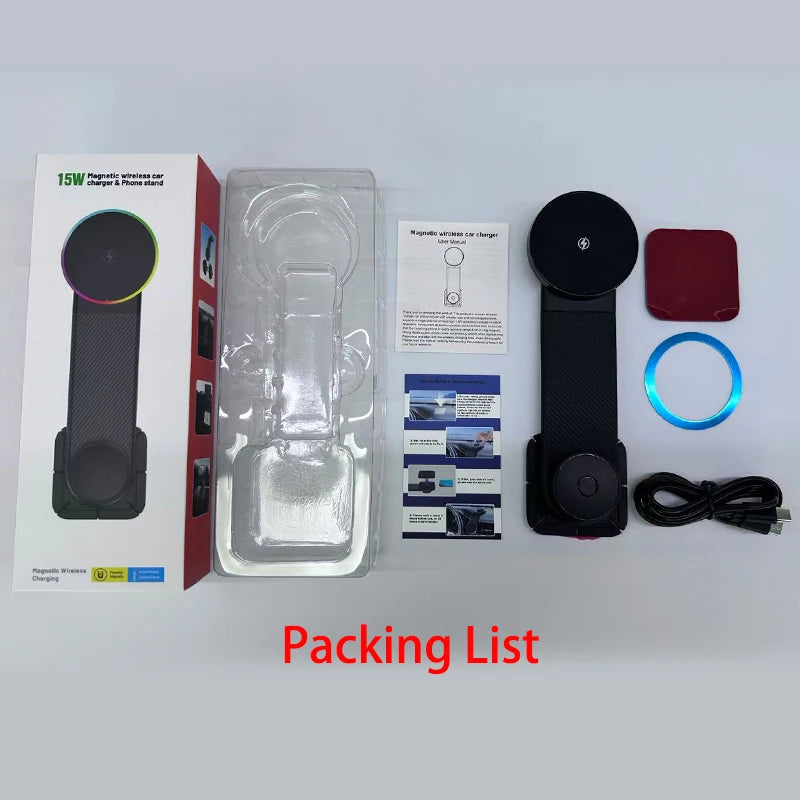 15W Qi2 Magnetic Car Phone Holder Wireless Charger for iPhone 16 17 Pro Max for Magsafe Car Charging Charger LED Light