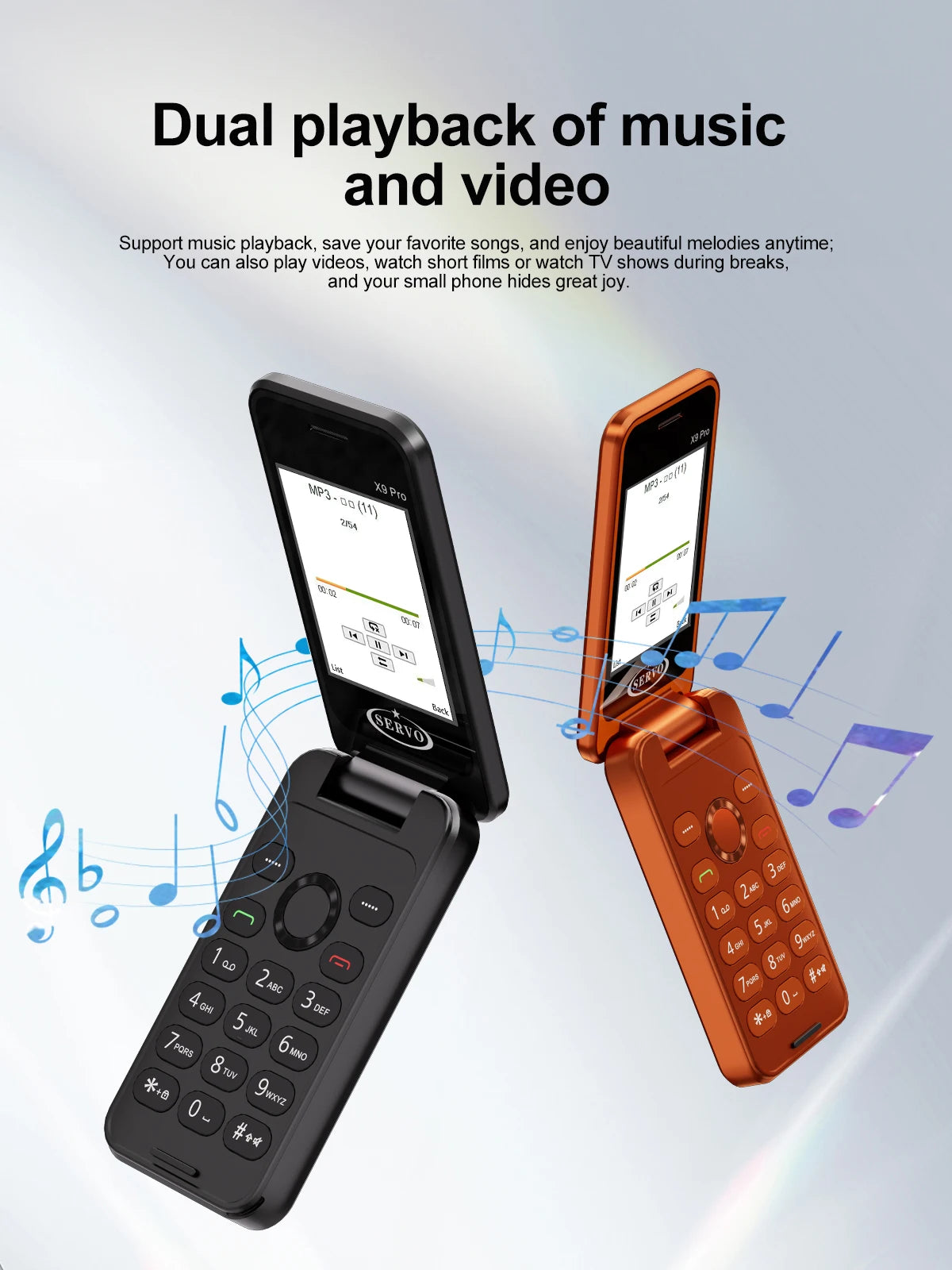 SERVO X9 PRO Mini Foldable Mobile Phone Triple SIM Magic Voice Speed Dial FM Radio 3.5mm Headphone Jack 2.4" Feature Cellphone
