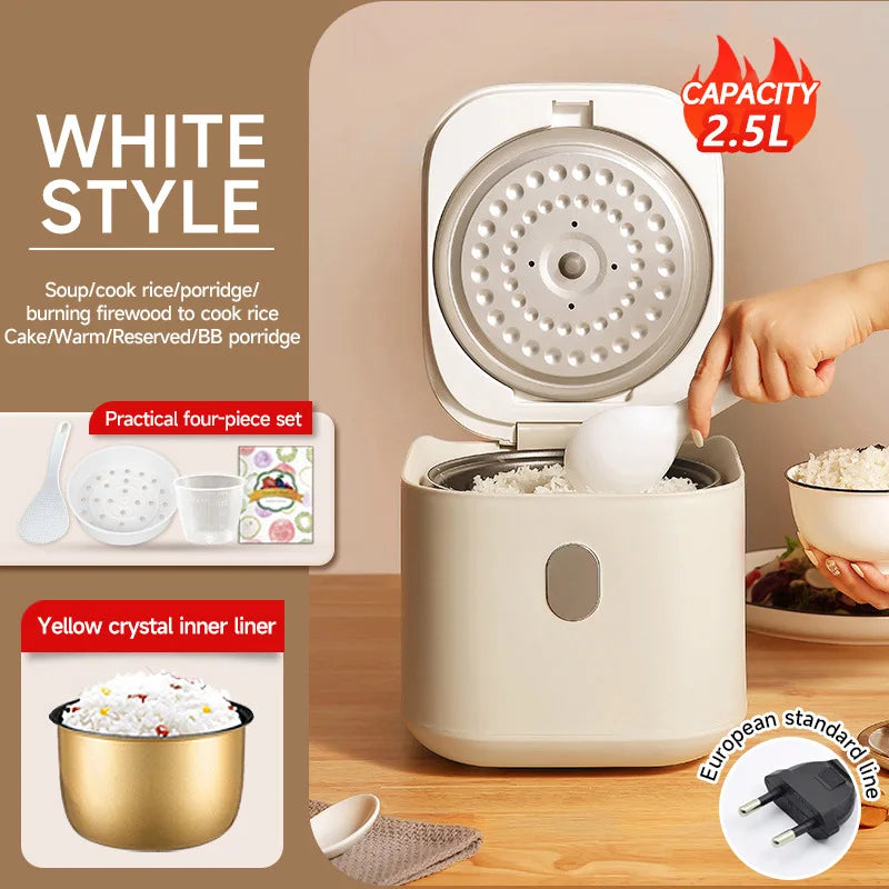 2.5L Mini Electric Rice Cooker UK Plug Non-Stick Golden Inner Pot Multifunctional Porridge Cake Soup Cooking Pot With Complete A