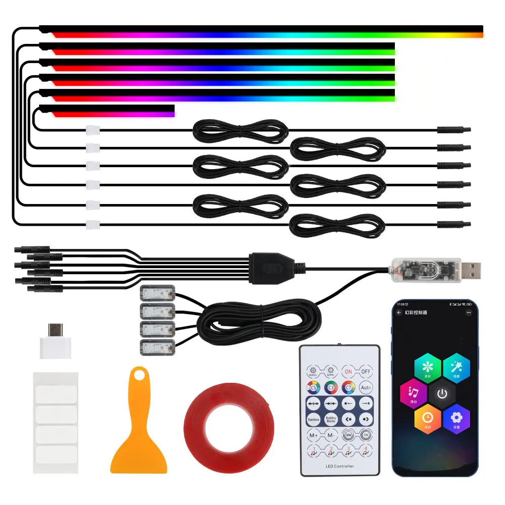 Ambient Lighting Accessories Car Ambient Lights LED Skylight Symphony RGB Interior Acrylic Strips Decoration USB APP Control