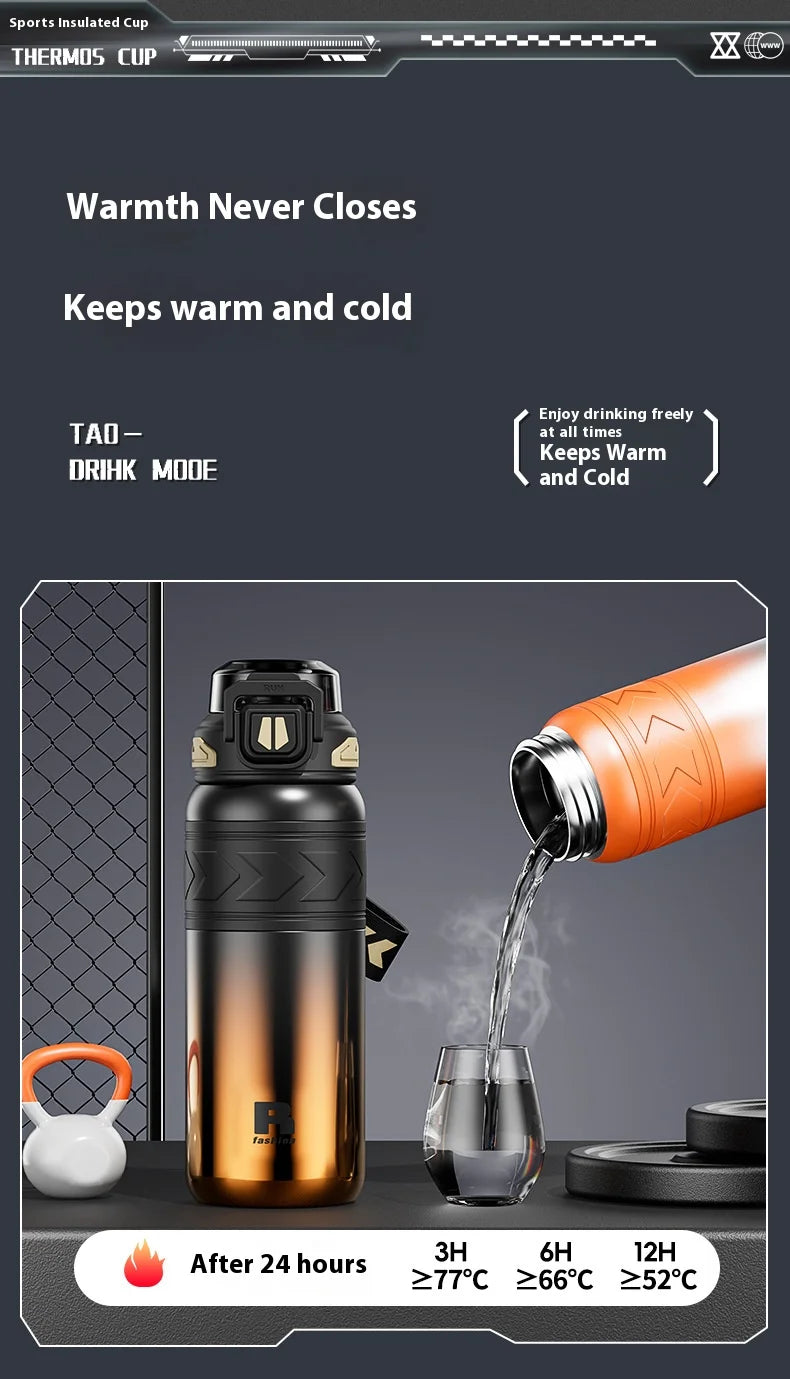 Young and Energetic Sports Straw Water Bottle  Stainless Steel Large-capacity Car Cup Student Outdoor Sports Portable Water Cup