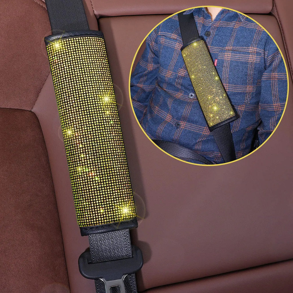 38cm Bling Car Accessories Set For Women Rhinestones Steering Wheel Cover Safety Belt Covers Gear Shift Cover Diamond Cup Pads