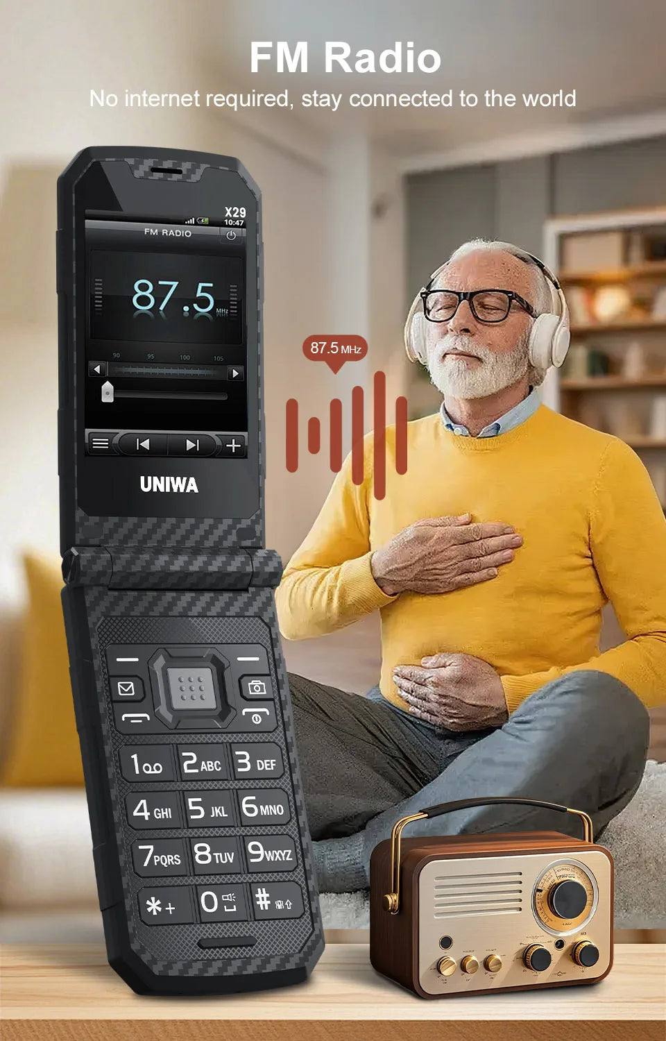 UNIWA X29 Old Man 2G Flip Mobile Phone GSM Senior Big Push-Button Flip Phone Dual Sim FM Radio Russian Arabic Keyboard Cellphone