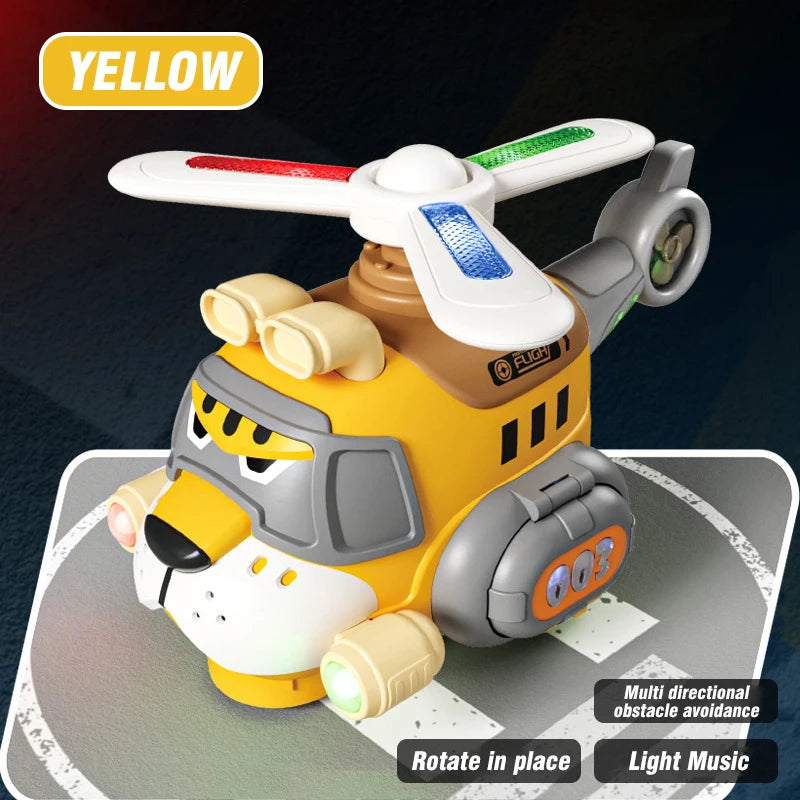 Tiger Helicopter Toy Electric 360° Rotating Aircraft with Lights Sound Bump and Go Plane Toy for Boy 3-6 Christmas Birthday Gift