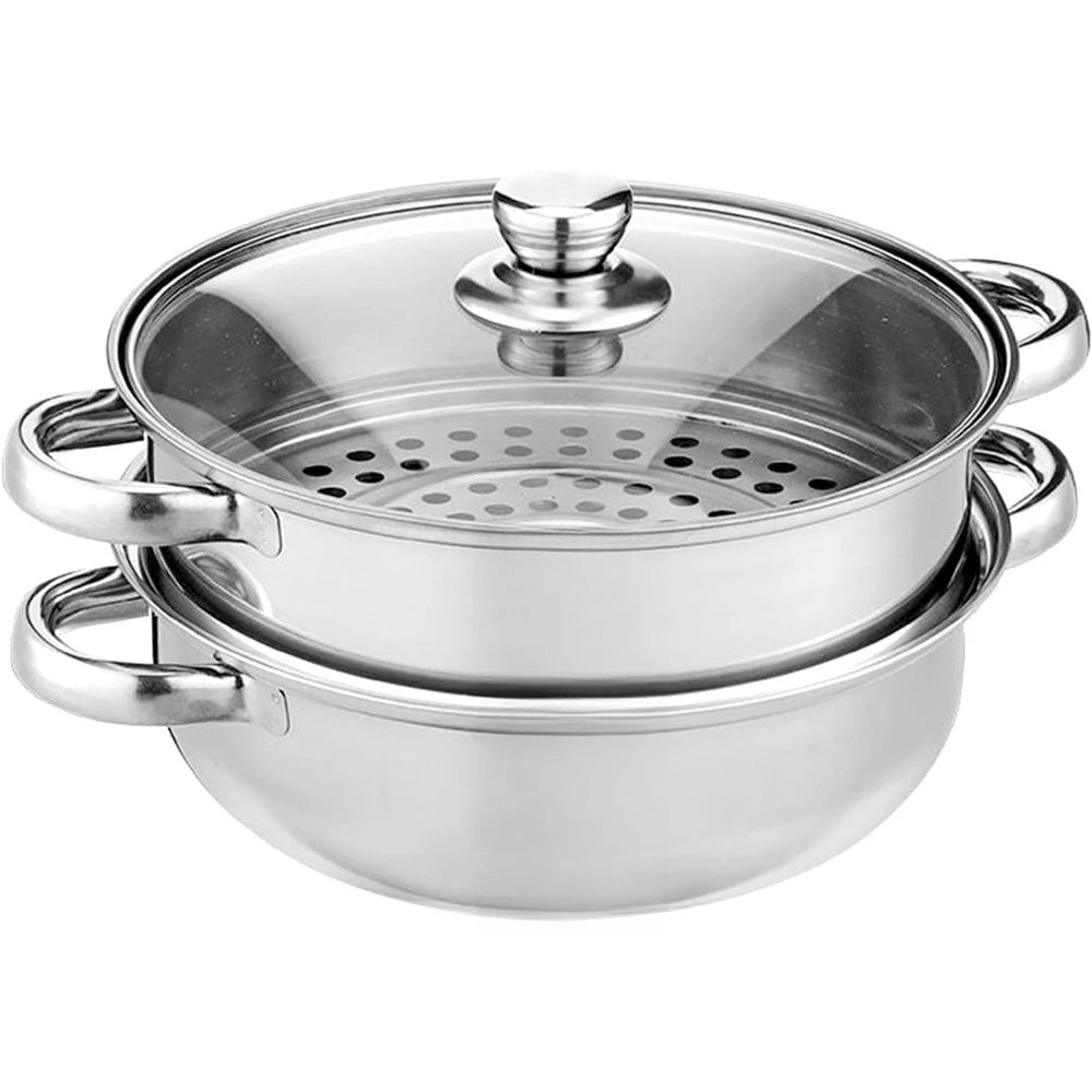 Stainless Steel Steamer Pot 2 Tier Multipurpose Steam Pot Cookware with Lid for Vegetable Noodles Pasta Home Kitchen Accessories