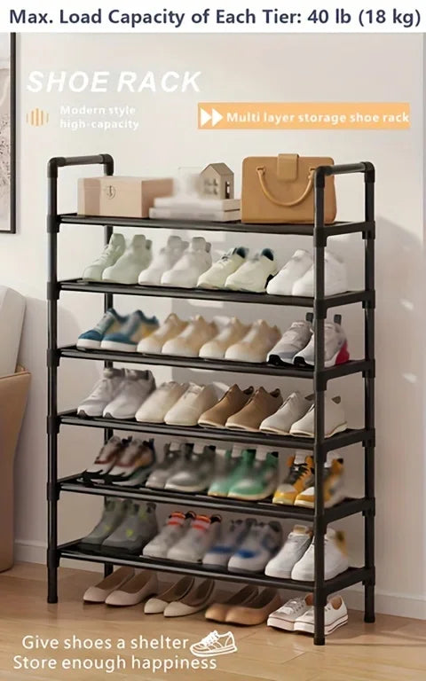 Multi-Tier Metal Shoe Rack Stackable Organizer Freestanding Black Space Saving Storage for Closet Bedroom Indoor Outdoor Use