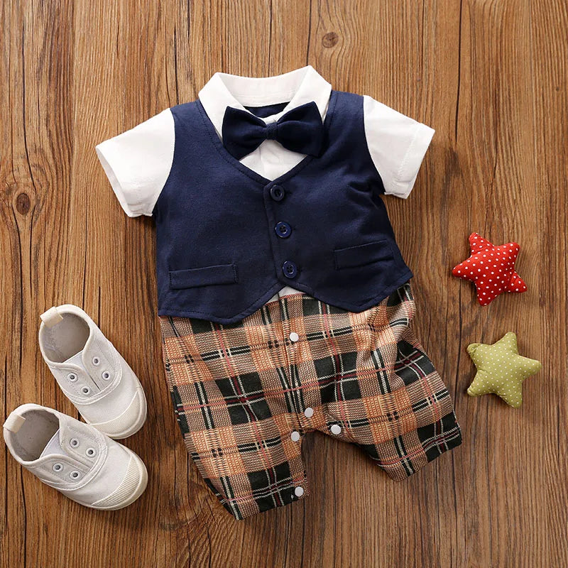 0-18 Baby Bodysuit Gentleman Style Handsome Formal Cotton Comfortable Soft Boys And Girls Summer Short Sleeved Newborn Clothes