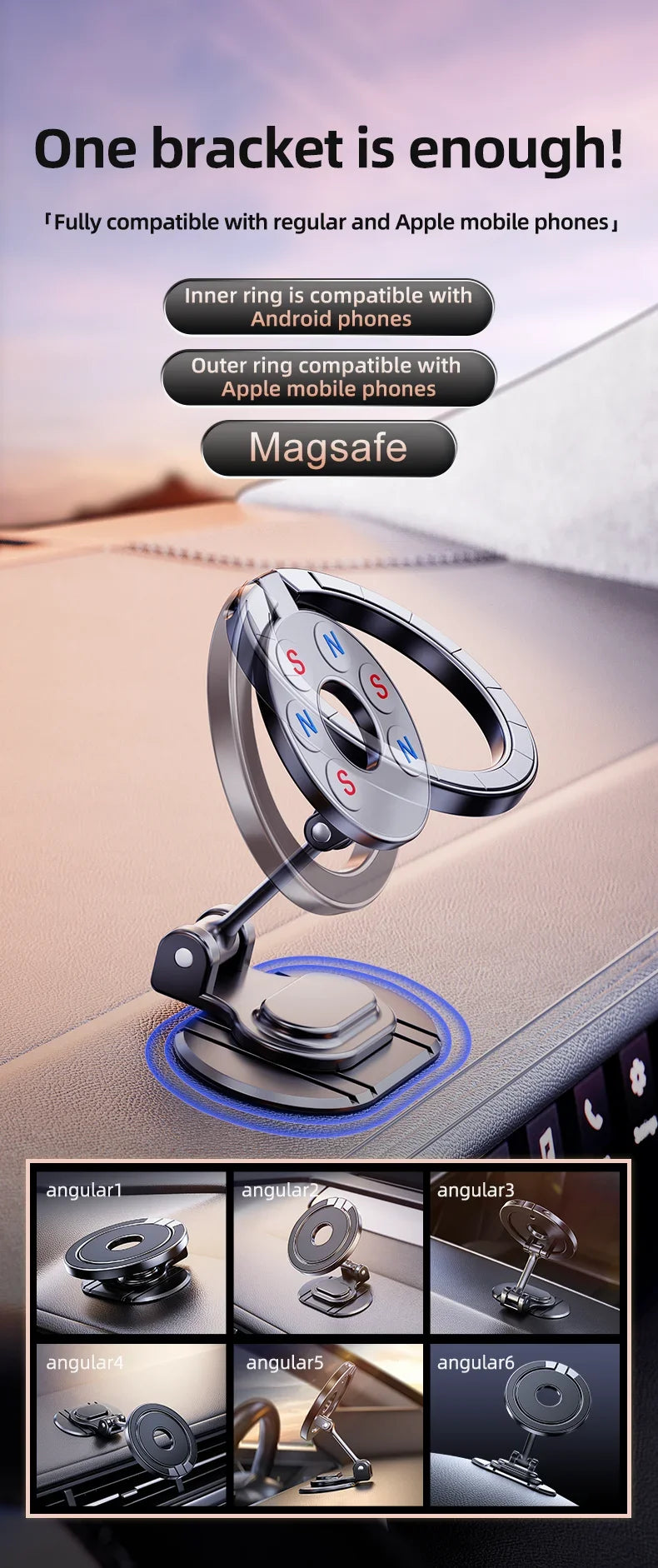 720 Rotation Magnetic Car Phone Holder Stand Strong Magnet Smart Phone Bracket For iPhone 15 14 13 12 Pro Max Samsung Xiaomi