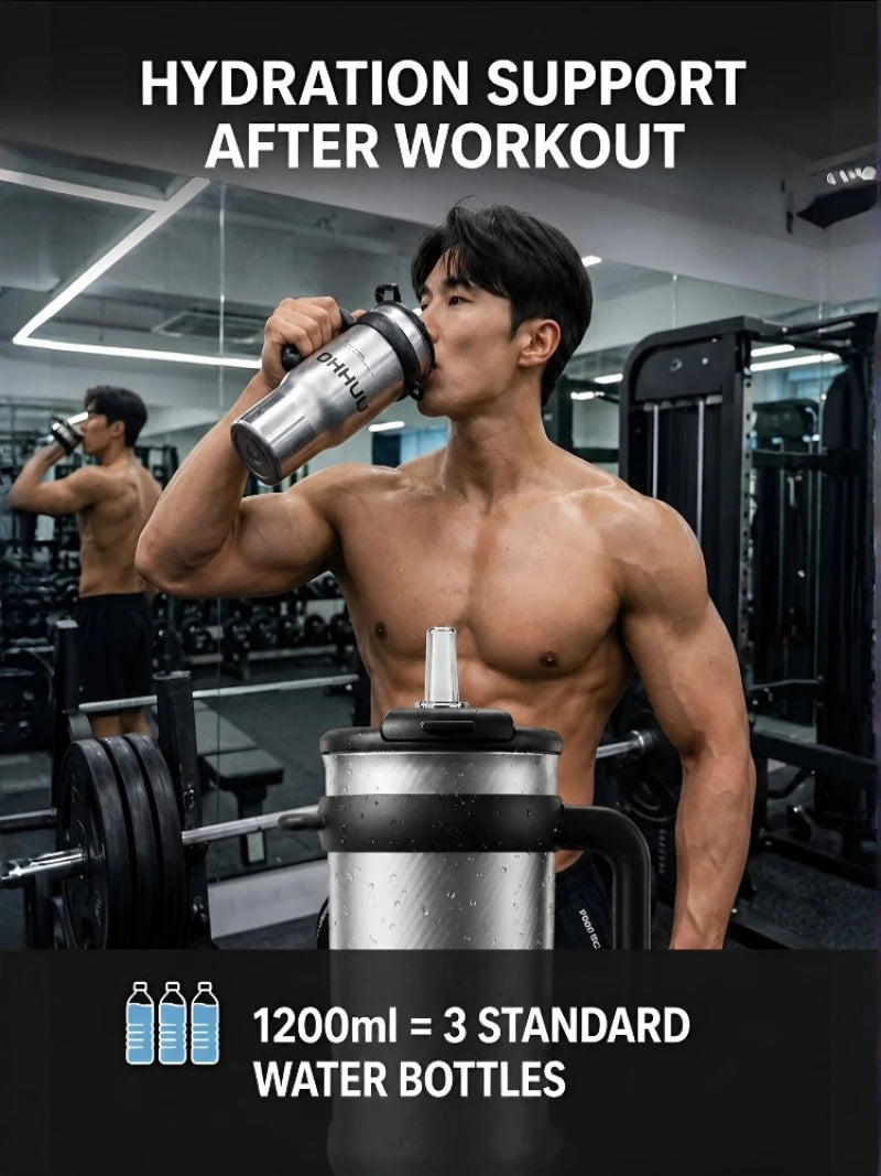 1200ml Vacuum Insulated Travel Mug 316 Stainless Steel Tumbler with Handle Straw Tea Infuser Double Lid Keep Cold Hot for Home