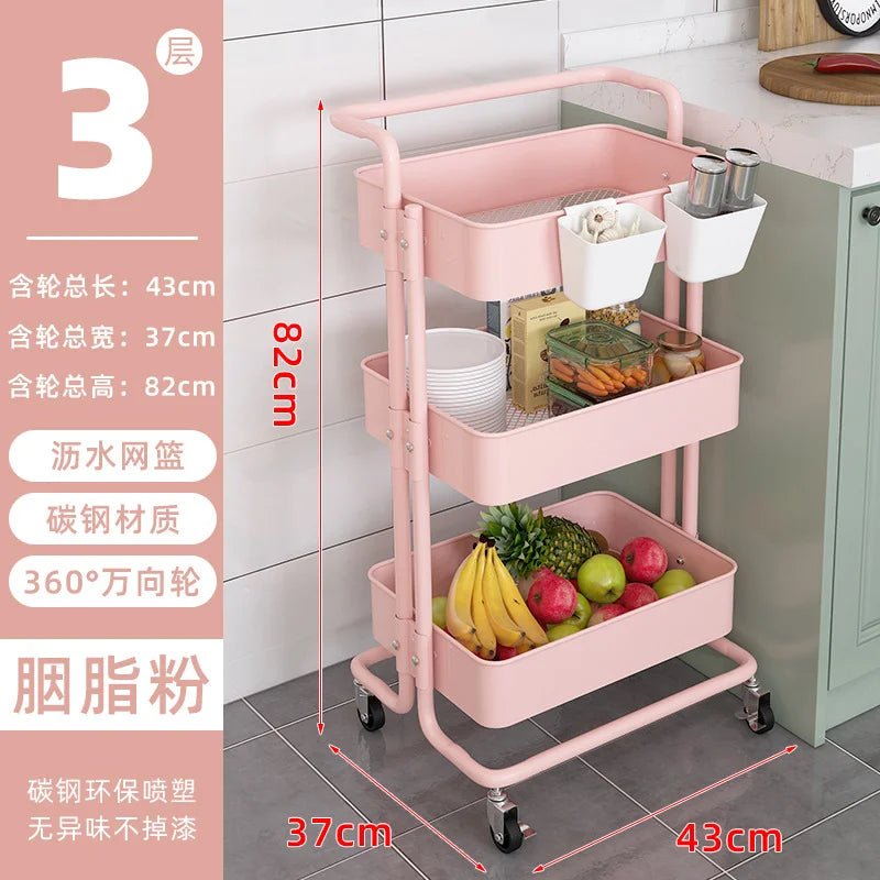 Slim Roll Basket Office Bathroom Use Food Storage Tier 3 Layer Rotating Utility Trolley Islands Mobile Kitchen Cart with Wheels