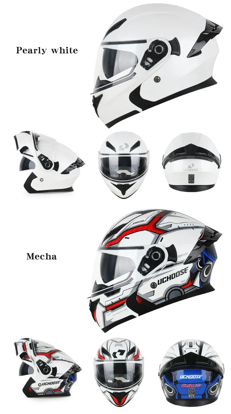 NEW DOT Uchoose Approved Helmets Crash Motorbike Protective Gear Men Women Flip Up Helmet Motorcycle Visor Double Sun