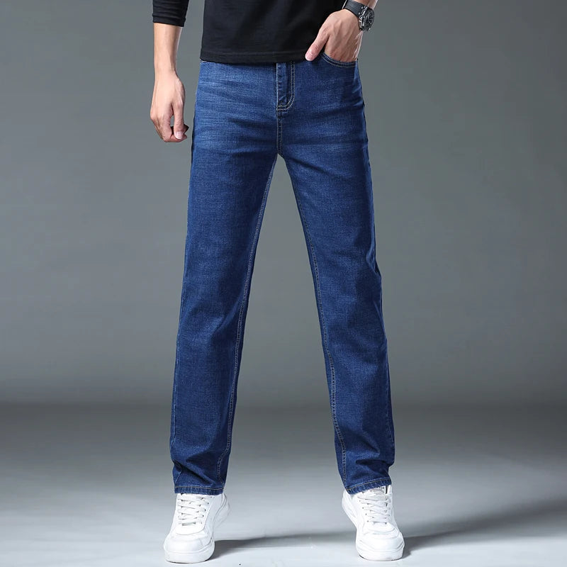 2026 Stretch Stretch Fashion Classic Blue Black Work  New Business Men's Jeans Casual StraightDenim Trousers Male Brand Clothing