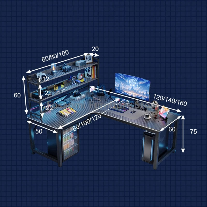 L-Shaped Computer Desk and Chair Set Modern Home Office Furniture with Shelf Gaming Work Desk Chair Set Corner PC Table for Room