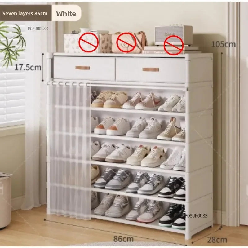 Multi layer Shoe Rack with Drawer for Entryway Hallway Storage Durable Metal Frame Indoor Organizer Space Saving Hanger Unit