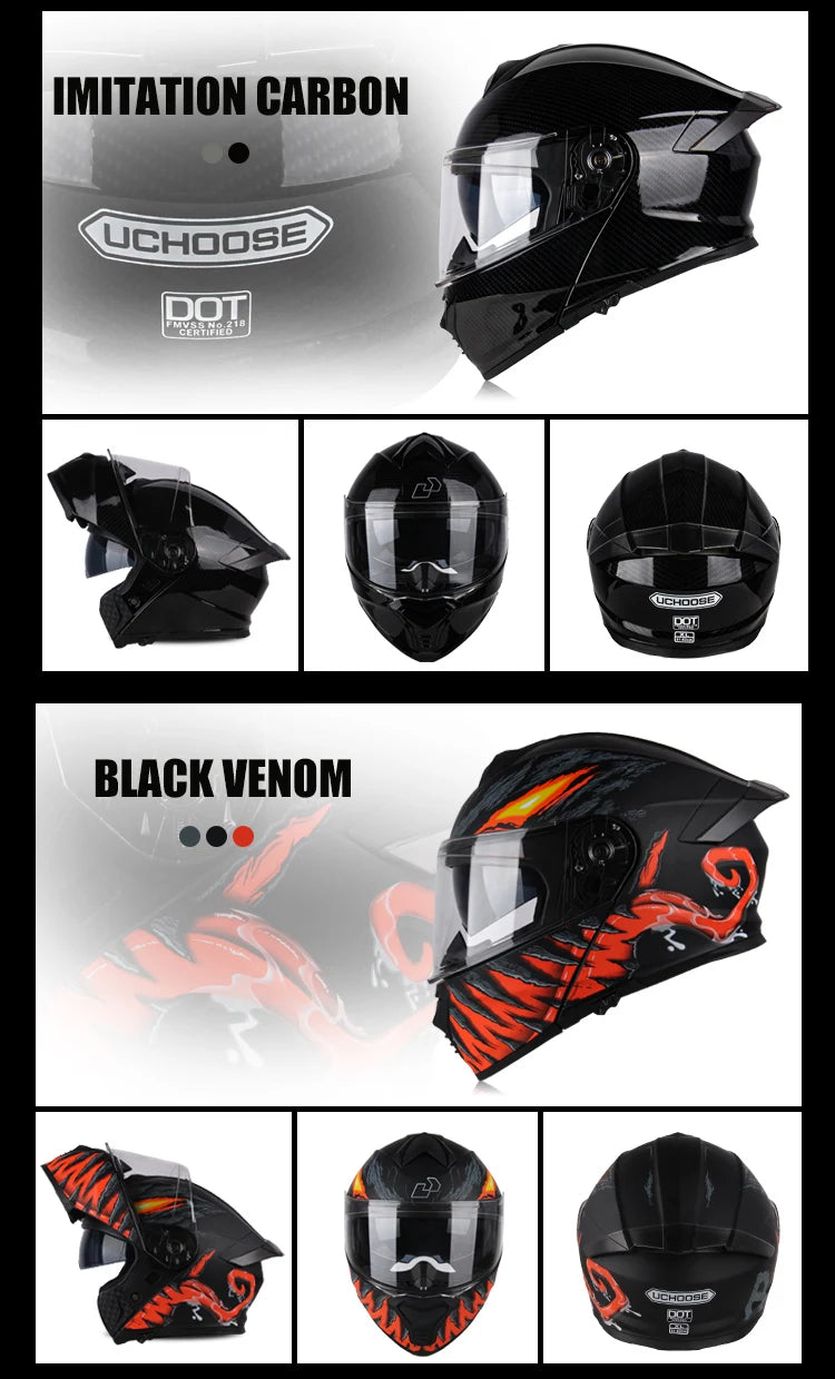 Uchoose DOT Approved Full Face Helmets Crash Motorbike Protective Gear Men Women Flip Up Helmet Motorcycle Double Sun Visor