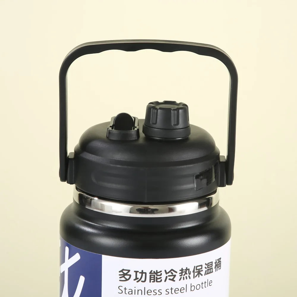 Stainless Steel Insulated Water Bottle 1.5/2/2.5L Large Capacity Sport Thermal Cup Fall-resistant with Straw Vacuum Flask