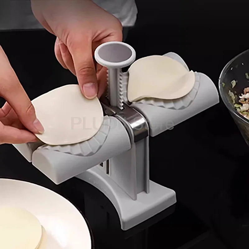 Double Head Automatic Dumpling Maker Machine 2 In 1 Press Dual Slot Design for Home Use ABS Manual Folding Dumpling Press Tool