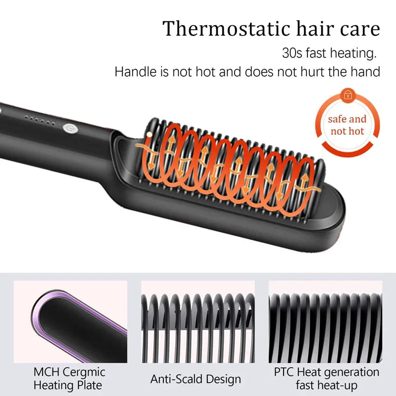 Portable Multi Ptc Electric Hair Brushes Fast Heating Hair Straightening Styling Tool With Anti-Scald Feature Straightener Brush
