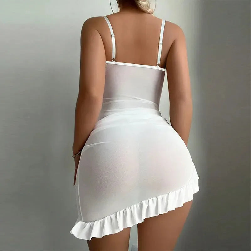 New Transparent Bra and Thong Underwear Set Women's Lingerie Night Dress Delicate Nightgown with Panties Steel Ring Push Up Bras
