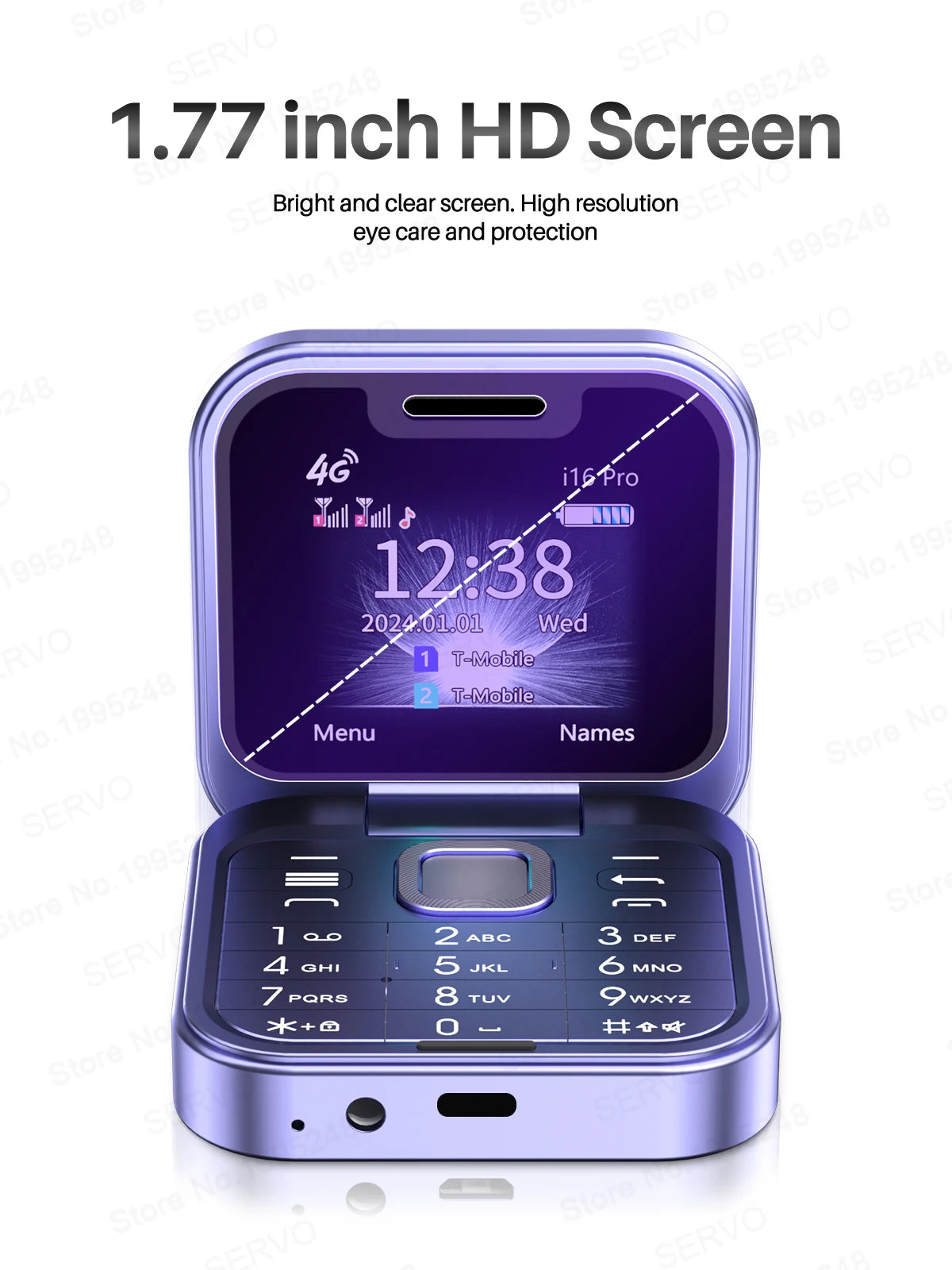 SERVO Mini Flip Mobile Phone 4G/2G Cellular 1.77" Diaplay Speed Dial Flashlight Recorder FM Radio Dual SIM Foldable Cellphones