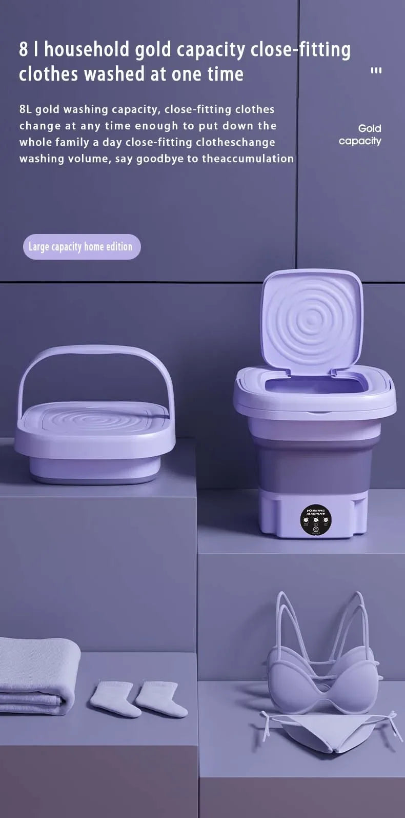 8L Foldable Washing Machine with Spin Dryer Apartments Travel Portable Socks Underwear Panties Baby Clothe Washer Machine