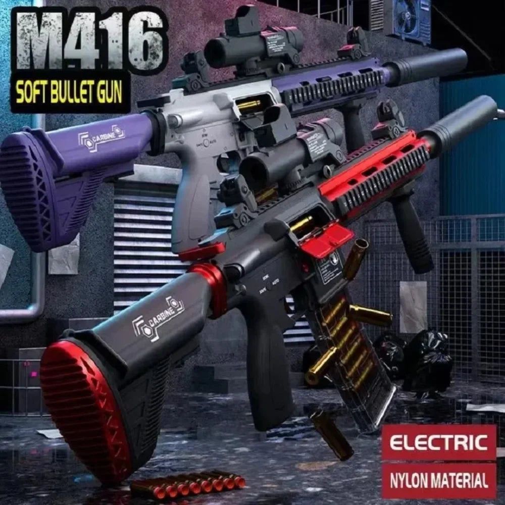 Full Automatic Continuous Firing M416 Soft Bullet Gun Shell Eject Assault Rifle Model Ideal Gift for Boys Outdoor Shooting Fun