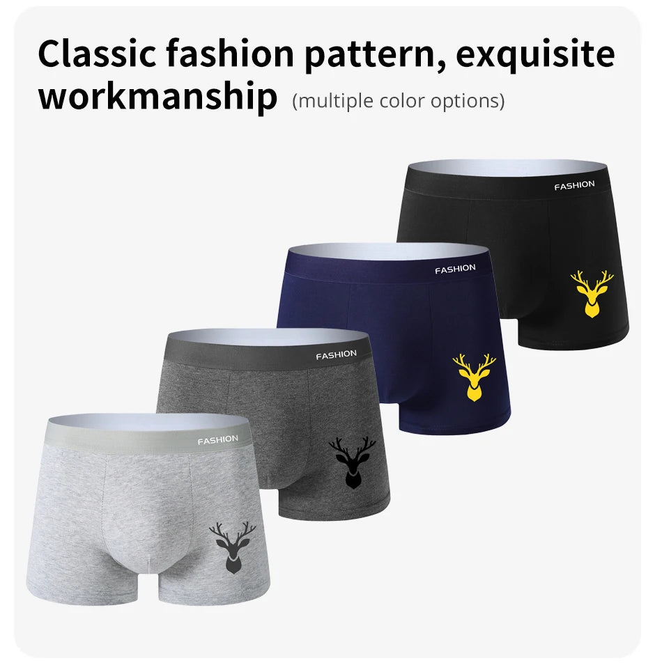 4pcs Boxer Men's Underwear, Soft Sports Breathable Four-Season Men's Underwear, Trendy Fashion Pop Print Boxer Underwear