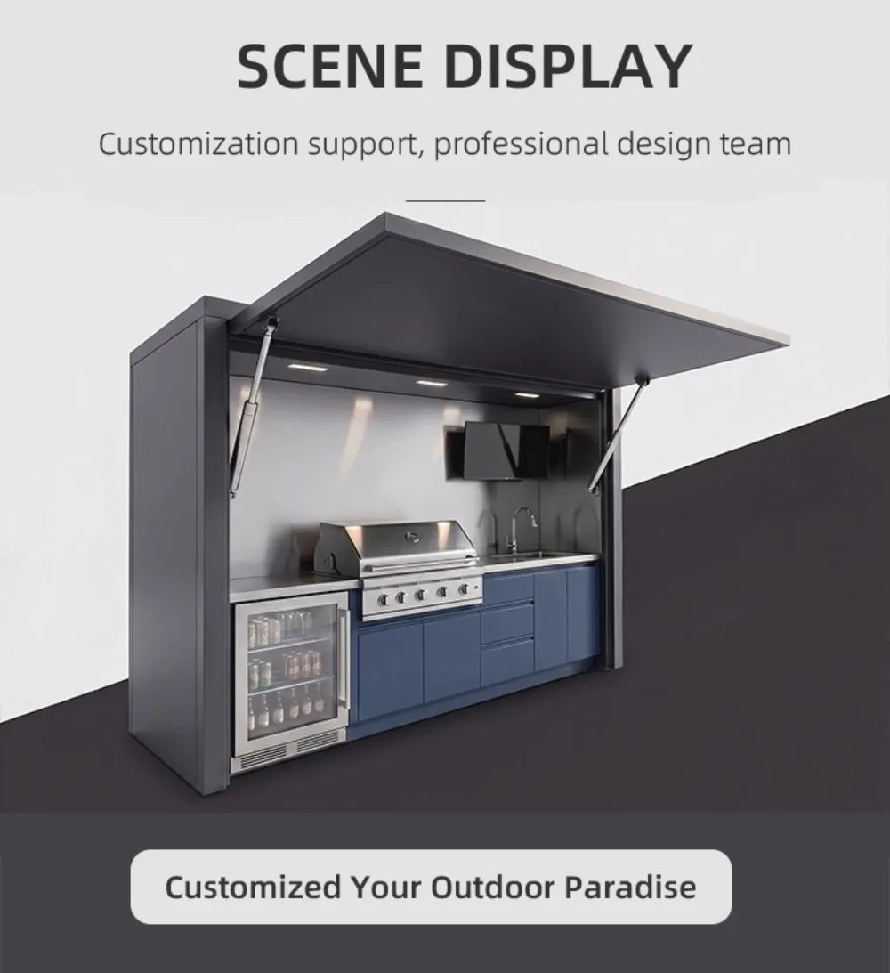 Custom 304 Stainless Steel Villa Outdoor Kitchen Shelter, BBQ Grill for Garden Backyard Outdoor Cooking