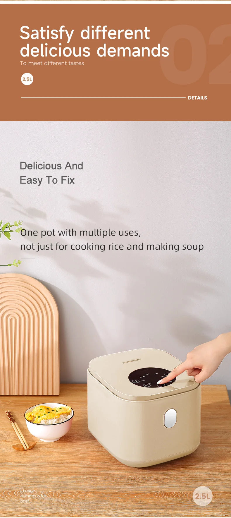 2.5L Mini Electric Rice Cooker UK Plug Non-Stick Golden Inner Pot Multifunctional Porridge Cake Soup Cooking Pot With Complete A