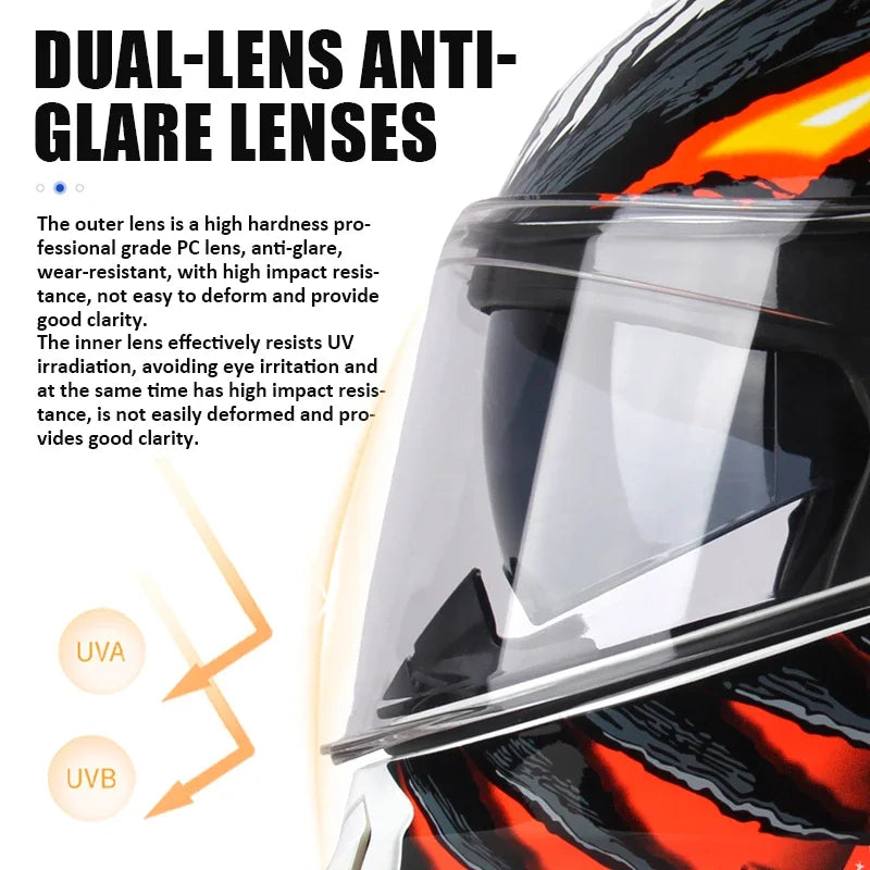 Uchoose DOT Approved Full Face Helmets Crash Motorbike Protective Gear Men Women Flip Up Helmet Motorcycle Double Sun Visor