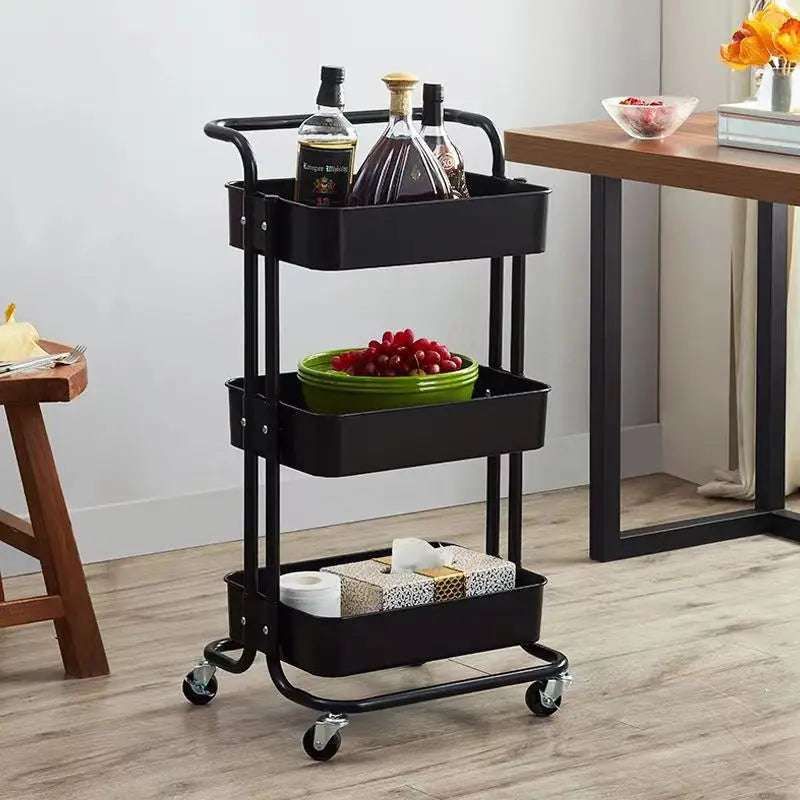 Slim Roll Basket Office Bathroom Use Food Storage Tier 3 Layer Rotating Utility Trolley Islands Mobile Kitchen Cart with Wheels