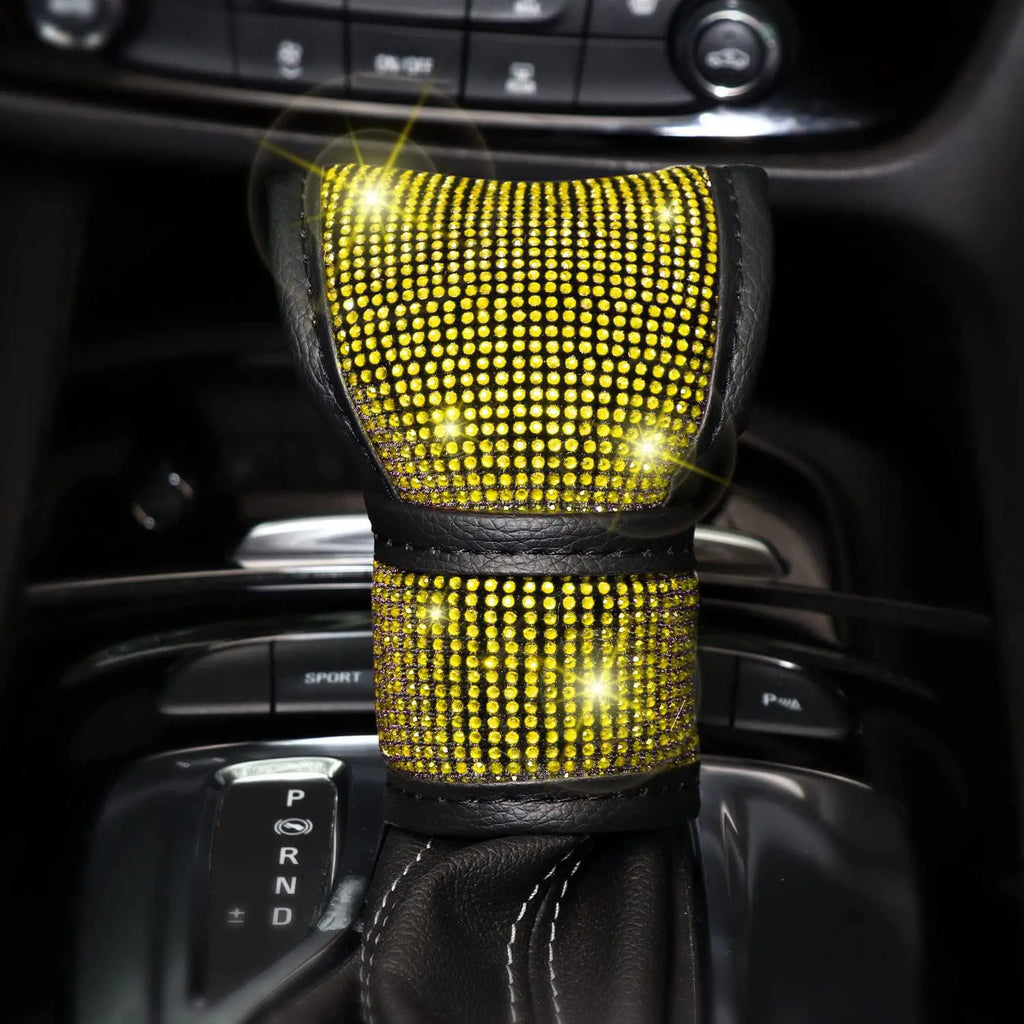 38cm Bling Car Accessories Set For Women Rhinestones Steering Wheel Cover Safety Belt Covers Gear Shift Cover Diamond Cup Pads