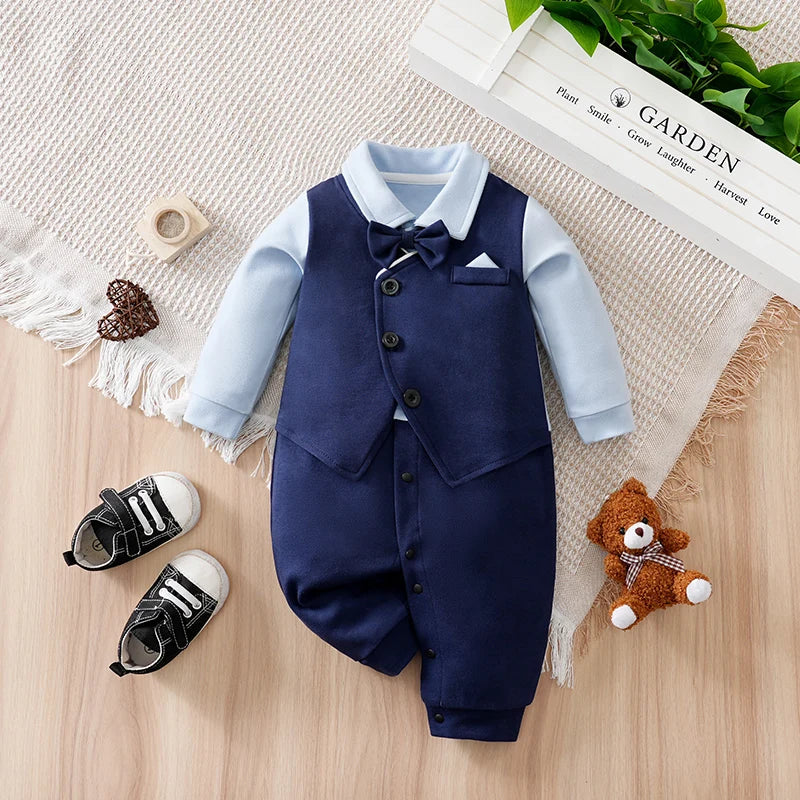 0-18 Baby Bodysuit Gentleman Style Handsome Formal Cotton Comfortable Soft Boys And Girls Summer Short Sleeved Newborn Clothes