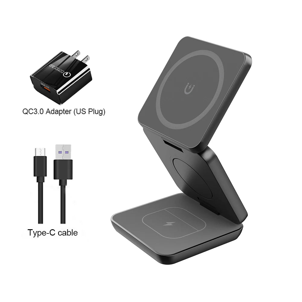 3 in 1 Magnetic Wireless Charger for iPhone Foldable Fast Wireless Charging Station for iPhone 16 15 14 13 12 Charger Stand