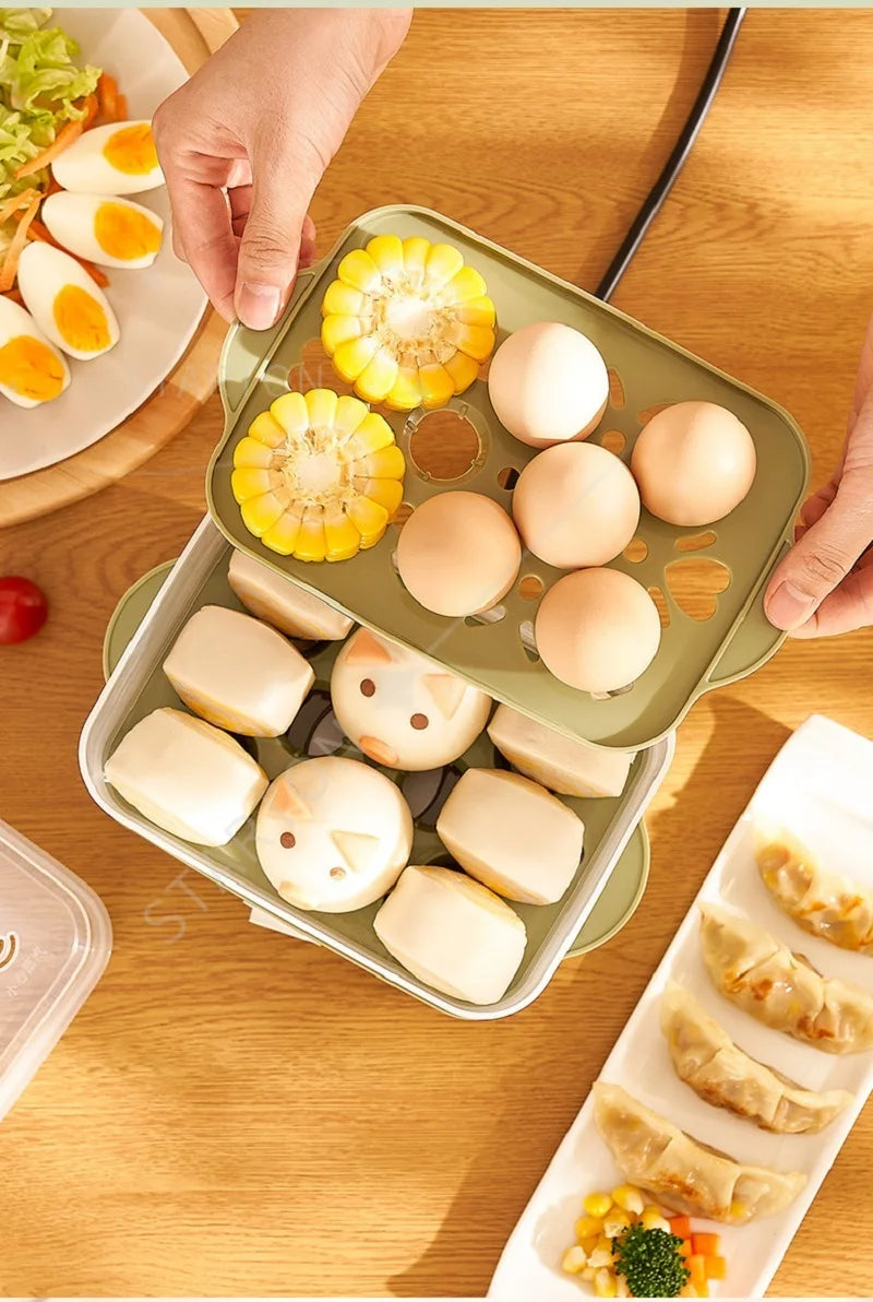 Fast Breakfast Machine Automatic Power Off Multifunction Pot 220V 350W Egg Boiler Dormitory Double Layer Electric Steamer Home
