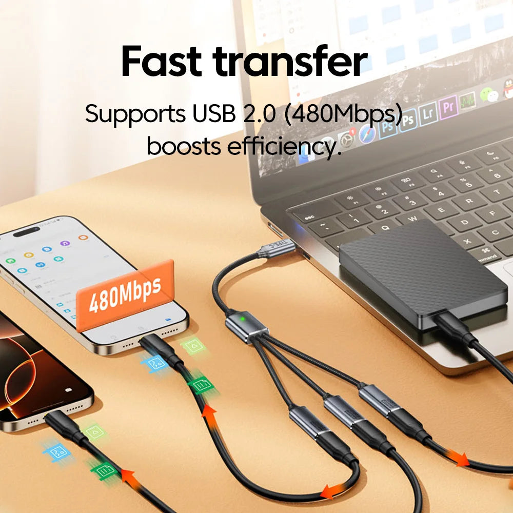 Adaptador Hub USB-C a 3 Puertos USB 2.0 OTG
